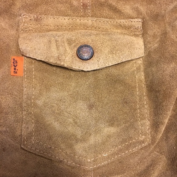 LEVI'S Vintage Suede Leather Tan Vest Orange Tap L - Picture 4 of 16